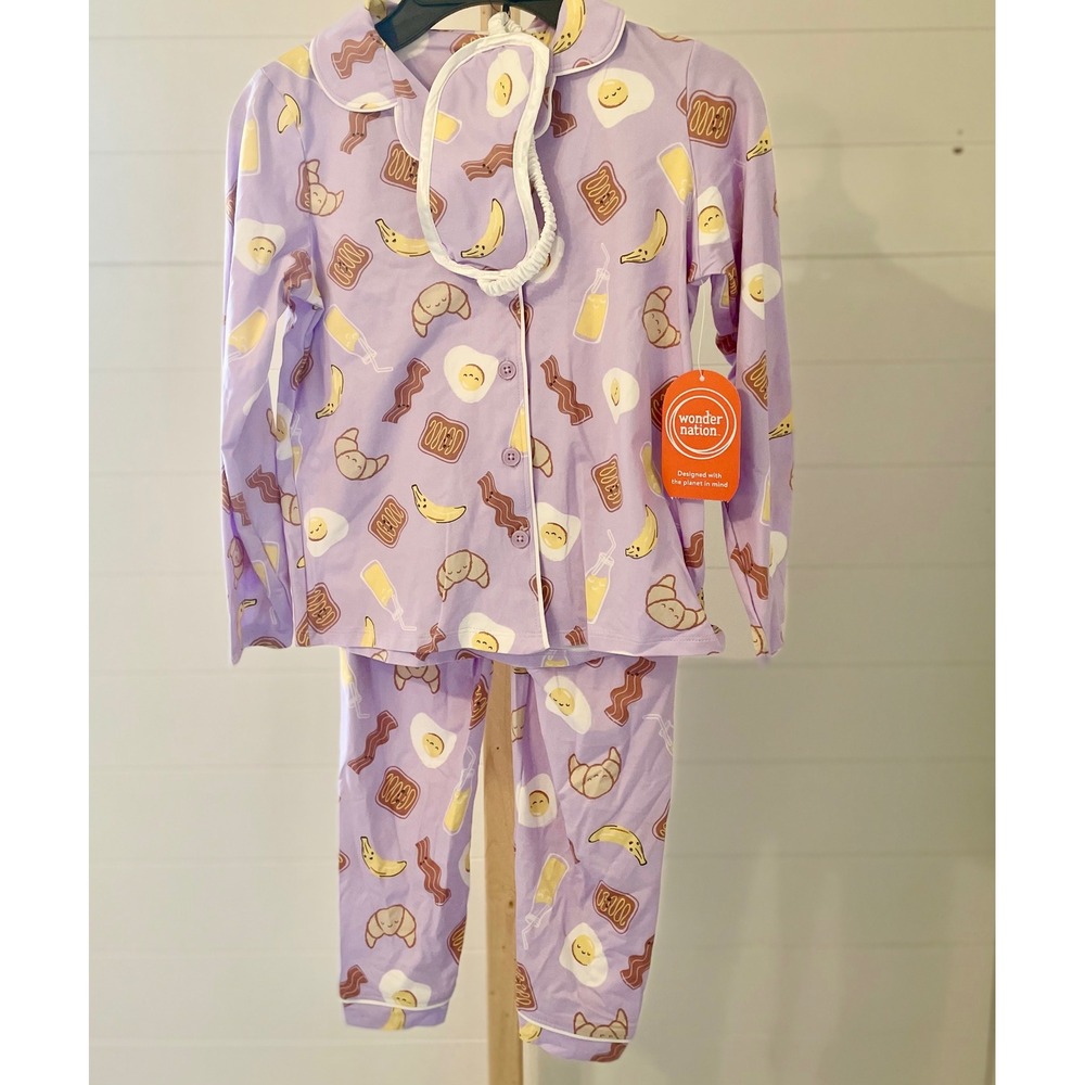 Wonder Nation Kids Pajamas Sleepwear Set Lavender Breakfast Print Long Sleeve S